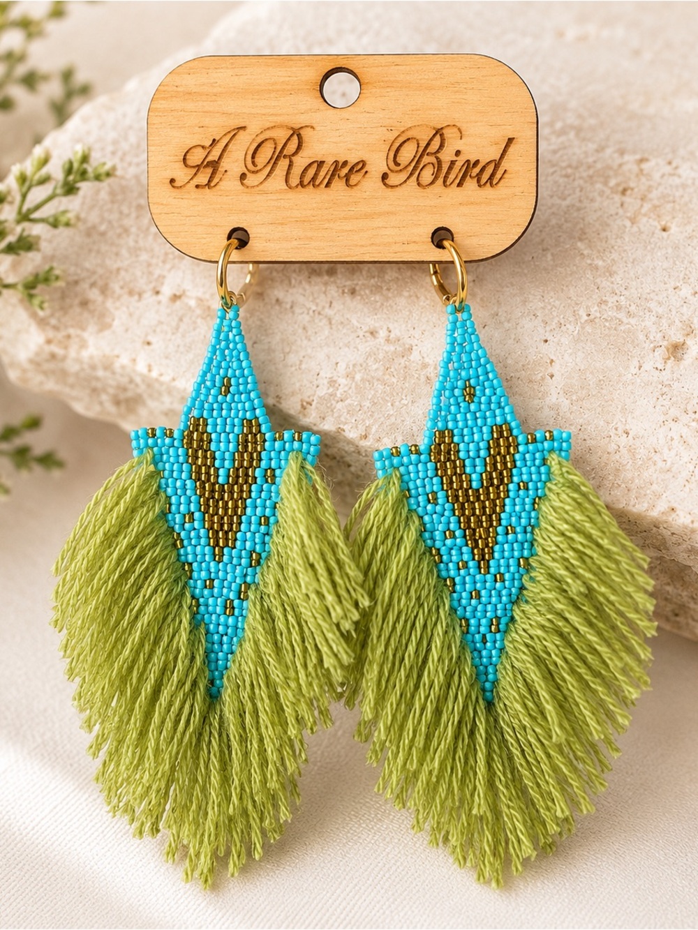 NWT | A Rare Bird  Turquoise Beaded Tassel Statement Earrings